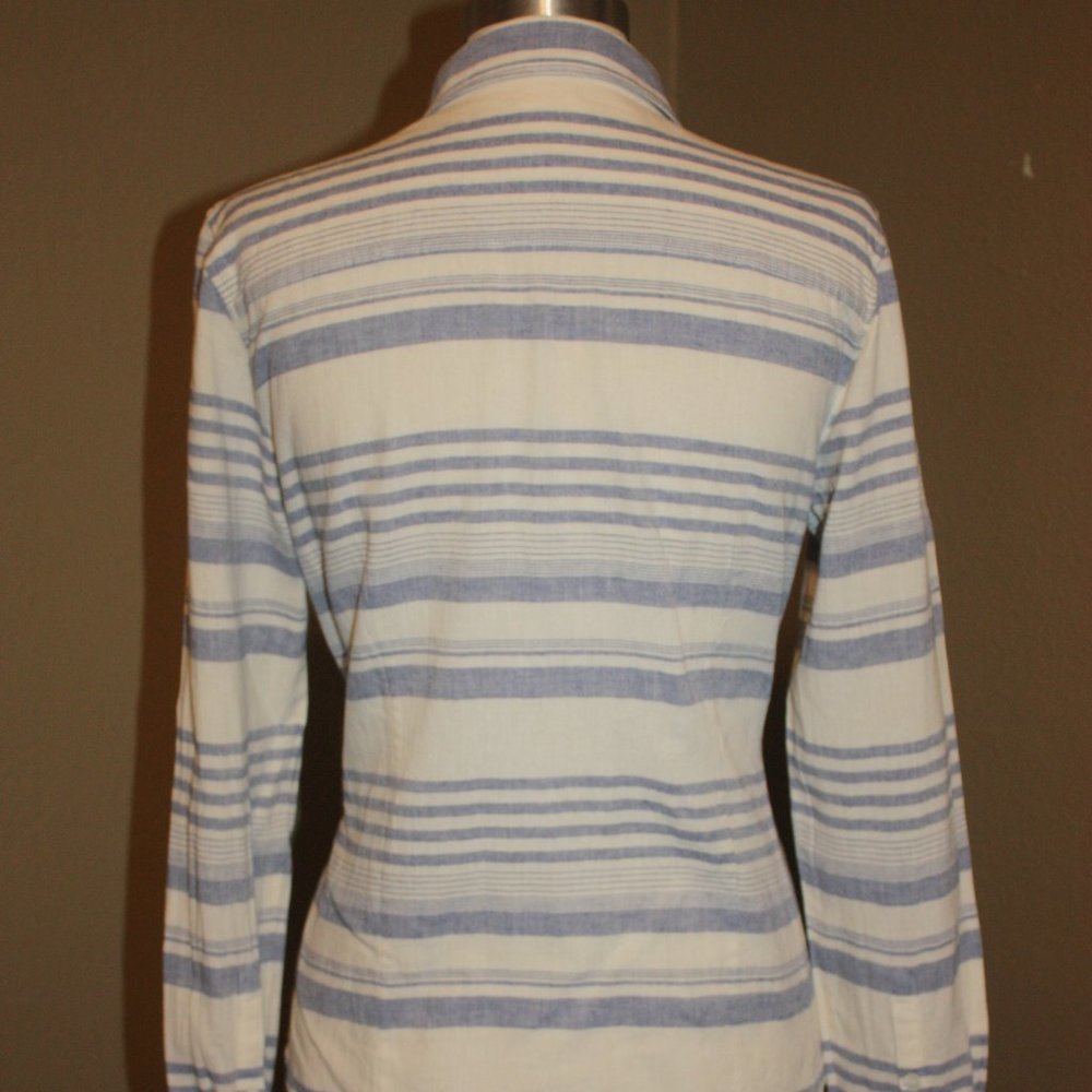 J.CREW THE PERFECT SHIRT LONG SLEEVE STRIPED BLUE & IVORY TOP - 8 MEDIUM LARGE - Picture 4 of 4